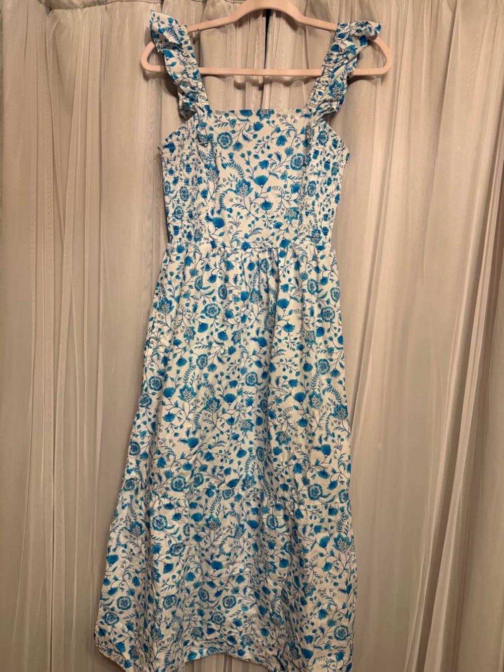 Draper James White Maxi Dress with Blue Floral Print